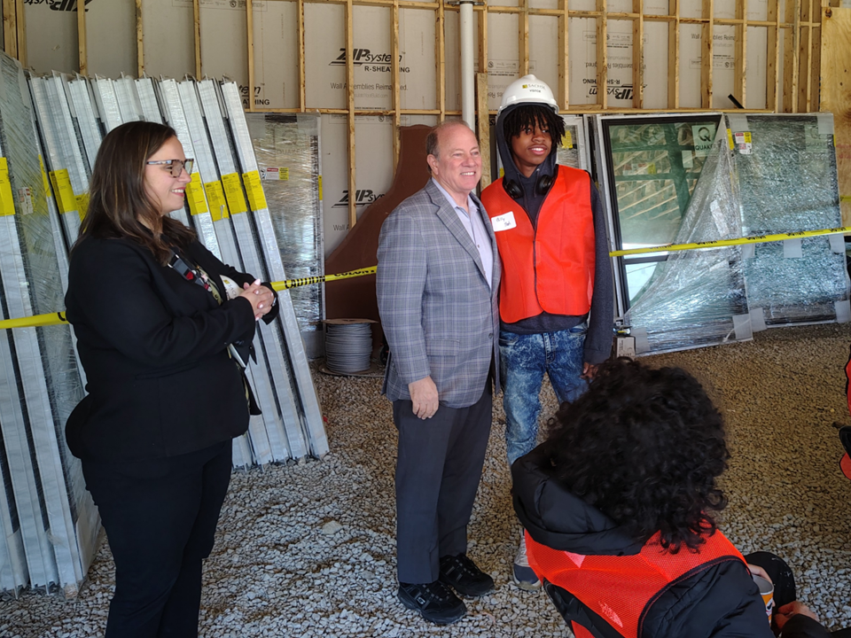  Randolph Student Pictured with Mayor Mike Duggan at Preserve on Ash Construction Site